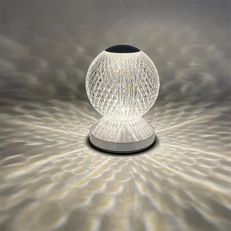 Round Crystal Lamp LED Bedroom Head of Bed Creative Simple Touch Rechargeable USB Small Night Lighting