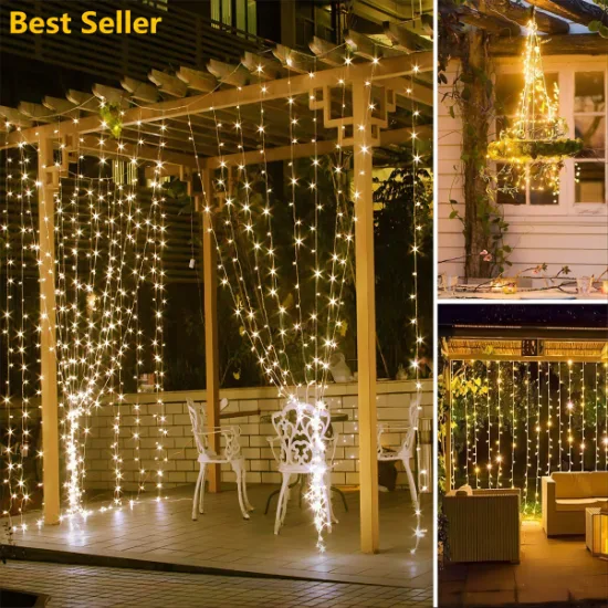 3 m x 3 m 300 LED per esterni luci natalizie bianche calde decorative, ghirlande per tende, luci per feste per matrimoni
